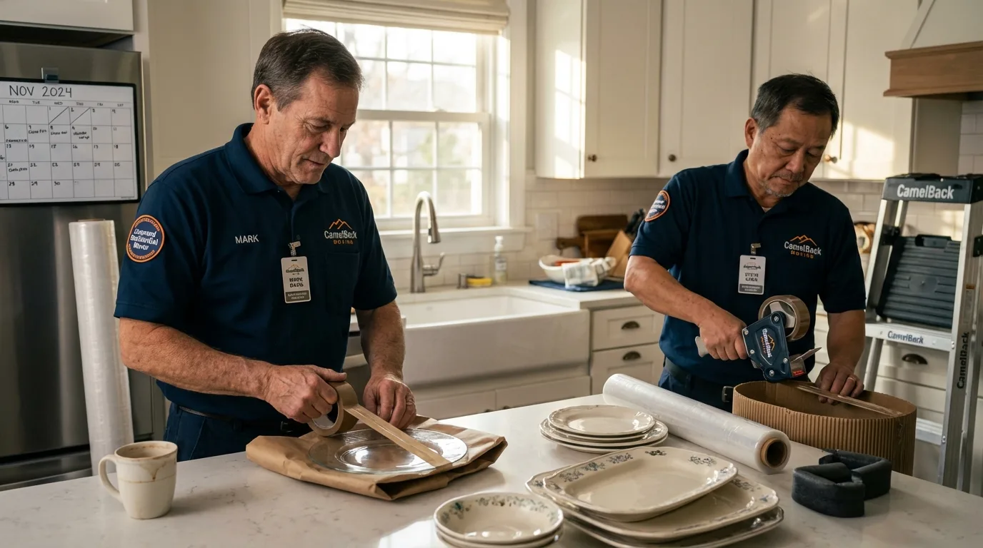 Professional crew packing kitchen dishware in West Milton, OH